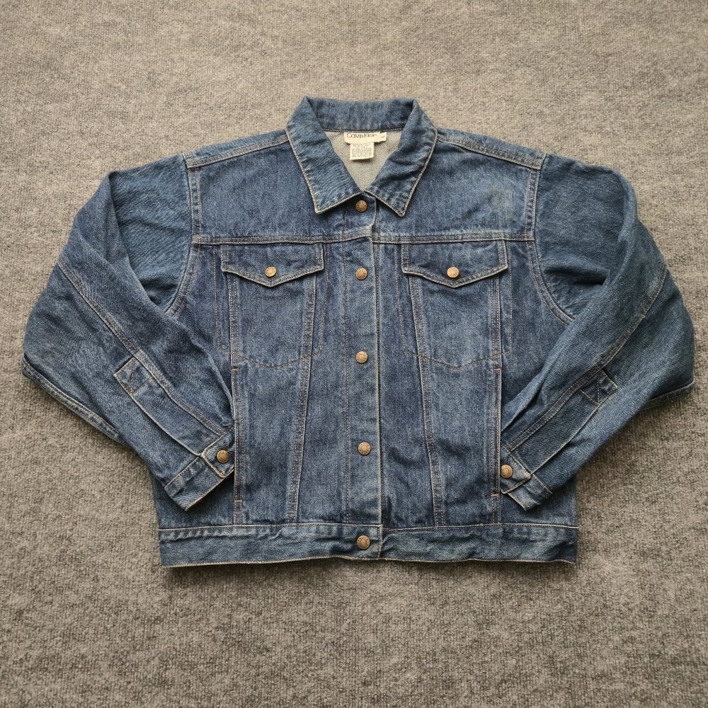 Vtg 80s 90s Calvin Klein Denim Jacket L Made in USA Trucker Jean Coat‎ Vintage